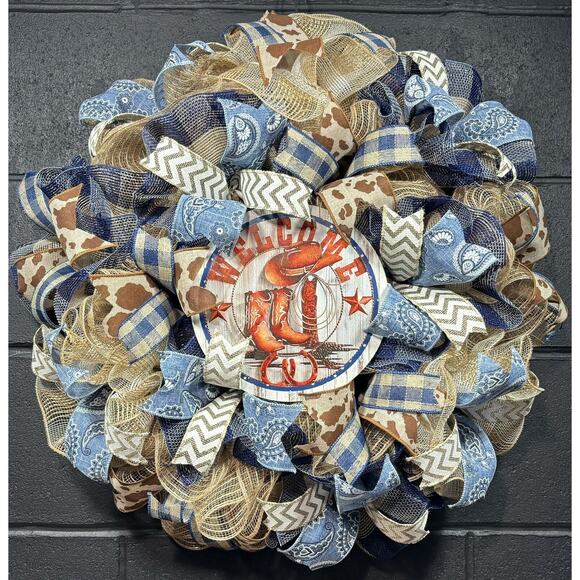 Rustic Cowboy Wreath Front Door Western Wreath Handmade 24 Inch - Picture 1 of 6